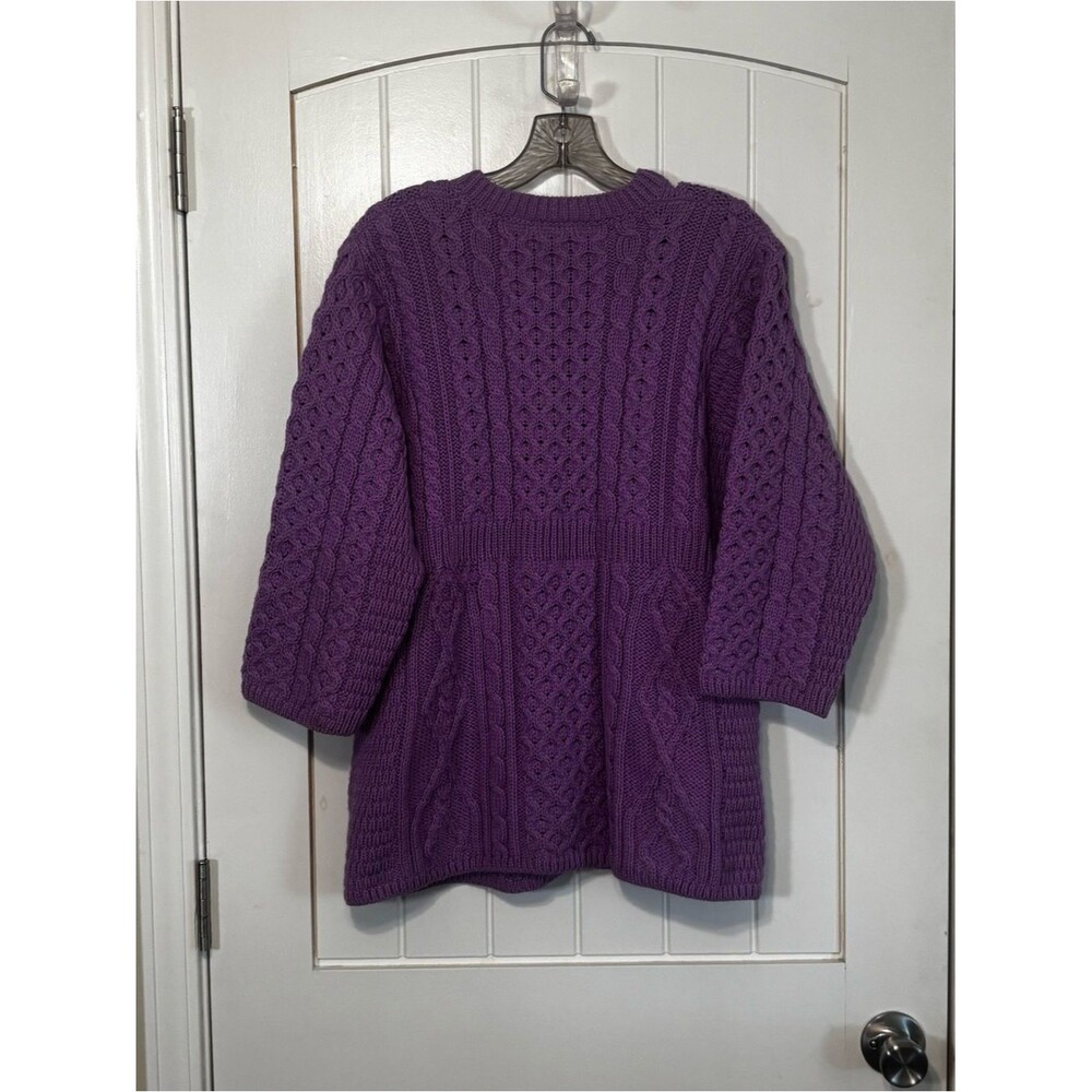 Kilronan Irish Merino Wool Aran Cable Knit Cardigan Sweater 3/4 Sleeves Orchid - Picture 8 of 10